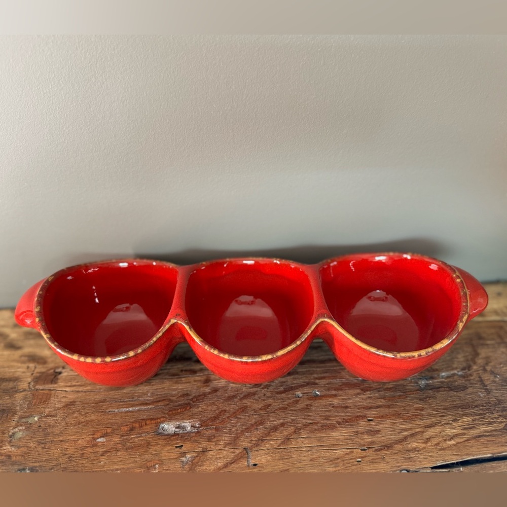 Rosso Vecchio by VIETRI Italy 3-Part Relish & Condiment Serving Dish Rustic Rim